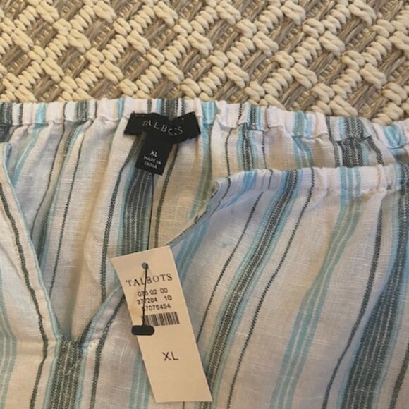 Talbot's Women's Linen Striped Pop Over Blouse NWT Size Petite XL - Picture 4 of 6